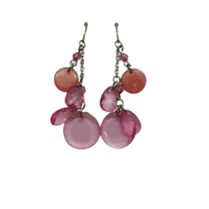 Pink Disc Layered Hanging Silver Coloured Post Earrings