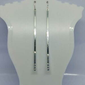 Long Hanging Silver Metal Earrings with 3 Sparkly Clear Crystals