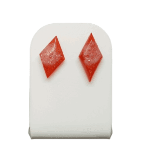 Glittery Red Diamond Shaped Earring on Silver Coloured Posts