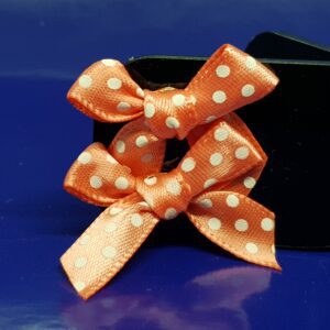 Peach with White Pokadot Ribbon Earrings with Silver Coloured Posts