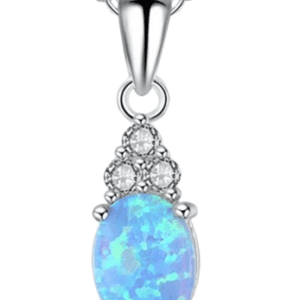 Silver Coloured Necklace with Blue Fire Opal Type Pendant