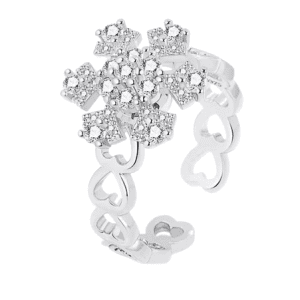 Heart Banded Adjustable Fidget Spinner Ring with Clear Crystal Flower