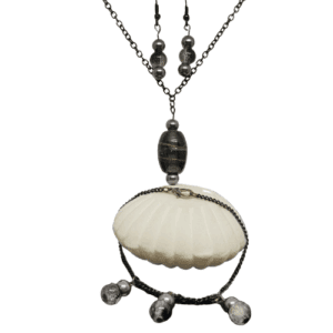This set has 3 Pieces Necklace Earrings and Bracelet with Smoky Grey Beads