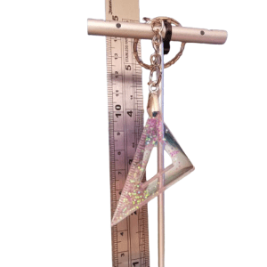 Pink Glitter and Clear Set Square Mathematics Keyring