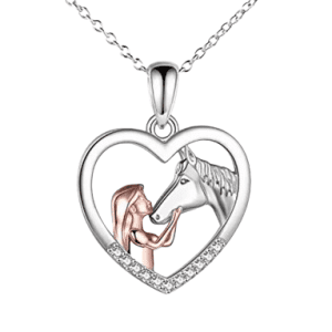 Silver Coloured Necklace with Heart Figure and Horse Pendant
