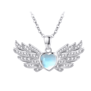 Silver Coloured Necklace with Silver Coloured Angel Wings with Opal Style Centre