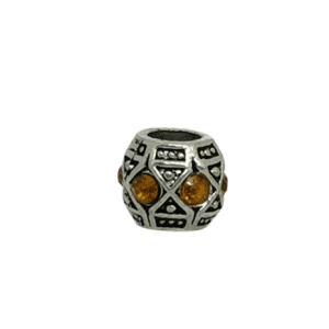 Silver Metal Coloured Wide Holed Amber Coloured Rhinestone Charm Pendant Ideal For Charm Bracelets