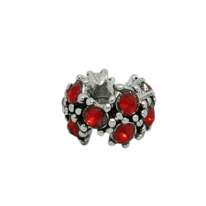 Silver Metal Coloured Wide Holed Ruby Red Coloured Rhinestone Charm Pendant Ideal For Charm Bracelets