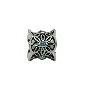 Silver Metal Coloured Wide Holed Baby Blue Coloured Rhinestone Charm Pendant Ideal For Charm Bracelets
