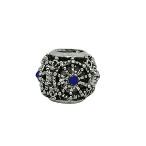 Silver Metal Coloured Royal Blue Rhinestone Wheel Spider Web Charm Pendant Ideal For Charm Bracelets
