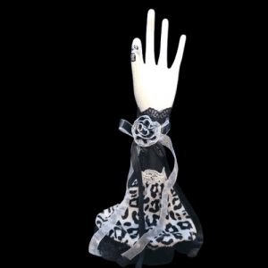 Black and White Animal Print Satin and Lace Chic Elegant Hand Ring Necklace Jewellery Holder / Storage