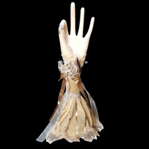 Gold and Tan Velvet and Lace Chic Elegant Hand Ring Necklace Jewellery Holder / Storage