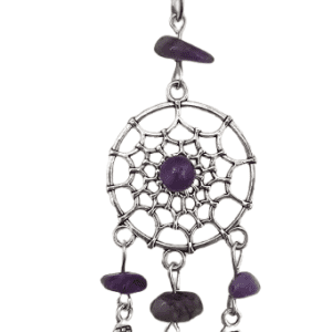 Silver Metal Dream Catcher Keyring / Keychain with Amethyst Gemstones