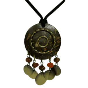 Soft Flat Suede Adjustable necklace with Boho Hippy Cork Round Pendant