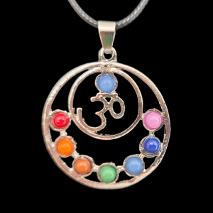 Silver Coloured OM Symbol with the 7 Natural Chakra Stones Necklace