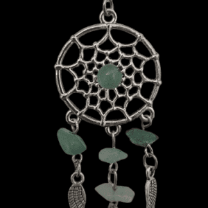 Dream Catcher Pendant with Aventurine Gemstone Chips on Black Cord Necklace