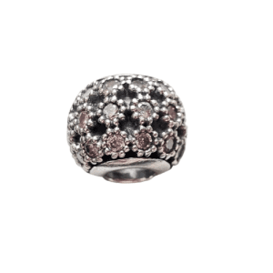 Sterling Silver Stamped Wide Holed Pendant with Pink Crystals