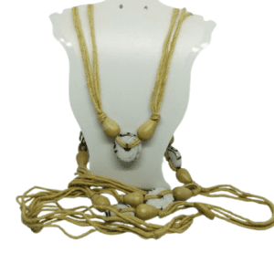 Soft Cream Cotton Over Sized Wrap Around Necklace with Wooden and Glass Beads with Button Fastening