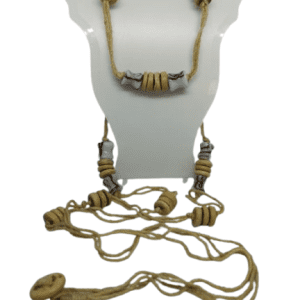Soft Cream String Over Sized Necklace with Wooden Beads and White and Brown Lamp Work Beads