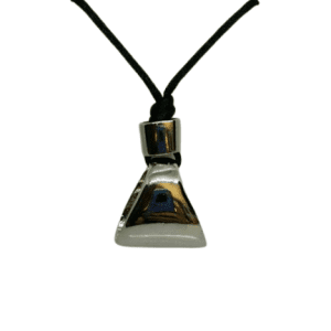 Triangular Metal Hollow Pendant on a Over Head Black Cord Necklace