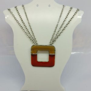 Silver Coloured Choker Necklace with Square Cream and Orange Pendant