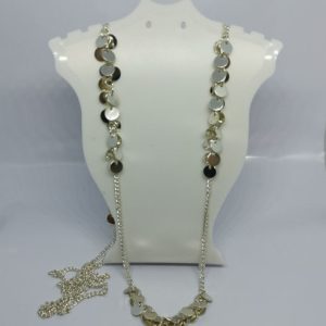 Silver Coloured Pull On Necklace with Small Silver Disc Pendants