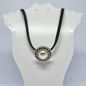 Pearl Style Button Choker / Soft Suede Leather Necklace