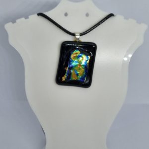 Black Leather Cordered Necklace with Black and Metallic Centre Pendant
