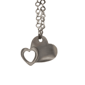 Stainless Steel Double Heart Pendant on a Sterling Silver Necklace