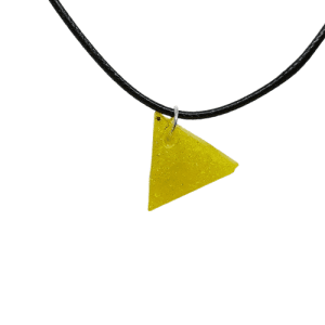Yellow Glittery Off Centre Triangle Pendant on a Leather Cord Necklace