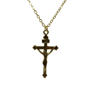 Gold Coloured Crucifix Pendant and Gold Coloured Chain Necklace