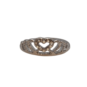 Silver Coloured Crown Ring with Centre Heart and Rainbow Crystals