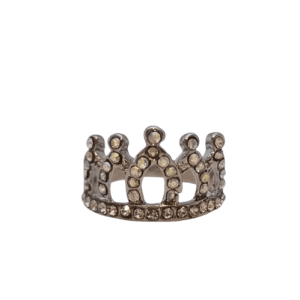 Silver Coloured Crown Ring with Rainbow Crystals