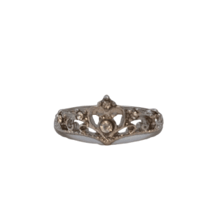 Silver Coloured Crown Ring with Heart and Centre Rainbow and Clear Crystals