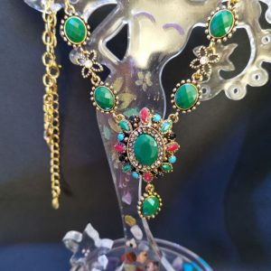 Boho Indian Style Green 2 Piece Jewellery Earring and Necklace Set