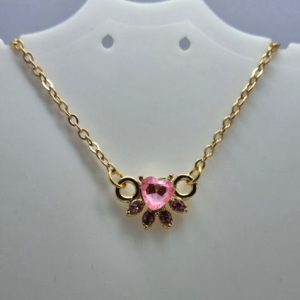 Pink Heart Paw Gold Coloured Adjustable Anklet / Bracelet