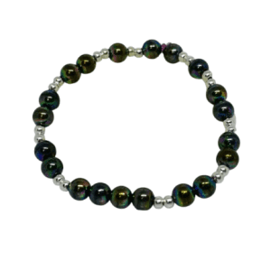 Coloured Plastic Beaded Bracelet with Silver Coloured Beads