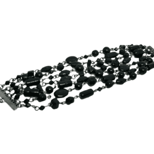 Black Metal and Black Beaded & Layered Bracelet or Anklet with Extender