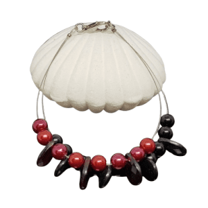 Double Wired Bracelet with Burgundy Red and Black Beads