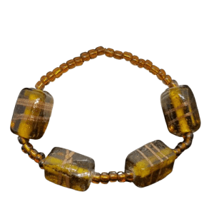 Amber Brown Coloured Lamp Work Bracelet with Slightly Stretchy Elastic