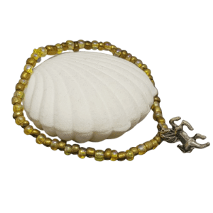 Bracelet with Small Gold and Yellow Coloured Beads with a Silver Coloured Unicorn