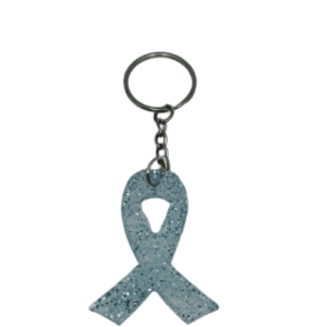 Clear and Blue Sparkly Cancer Awareness Ribbon Keyring
