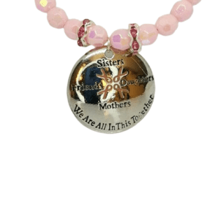 Baby Pink Beaded Breast Cancer Support Wired Bracelet with Metal Pendant