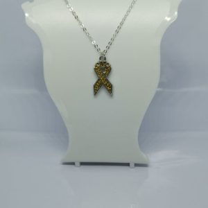 Yellow / Gold Coloured Rhinestone Cancer Support Ribbon and Necklace