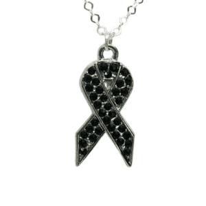 Sterling Silver Necklace with Black Rhinestone Cancer Support Ribbon