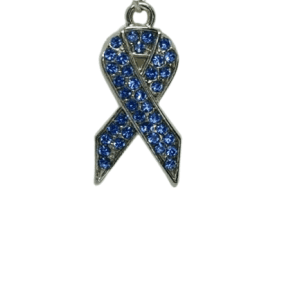 Sterling Silver Necklace with Baby / Light Blue Rhinestone Cancer Support Ribbon
