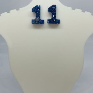 Royal Blue Glitter Number 1 One Earrings