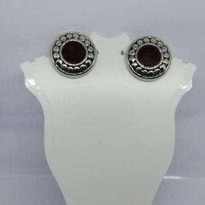 Large Round Silver and Brown Clip On Earrings