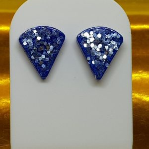 Royal Blue and Silver Glitter Triangular Shaped Earrings