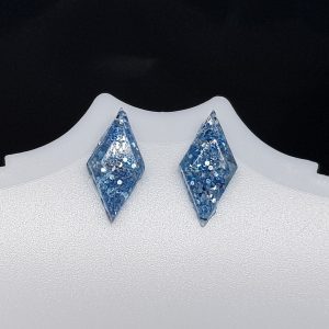 Blue Diamond Shape Earrings on Silver Coloured Posts